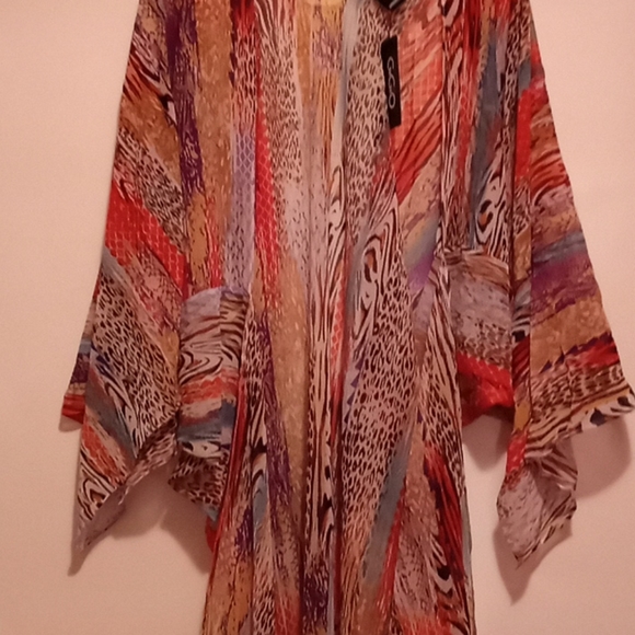 KIMONO Mix-Print Open Front Maxi Small Med Large - Picture 7 of 12